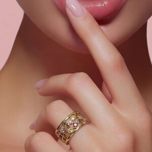 CZ mosaic band ring in 18k gold overlay size 7 🆕